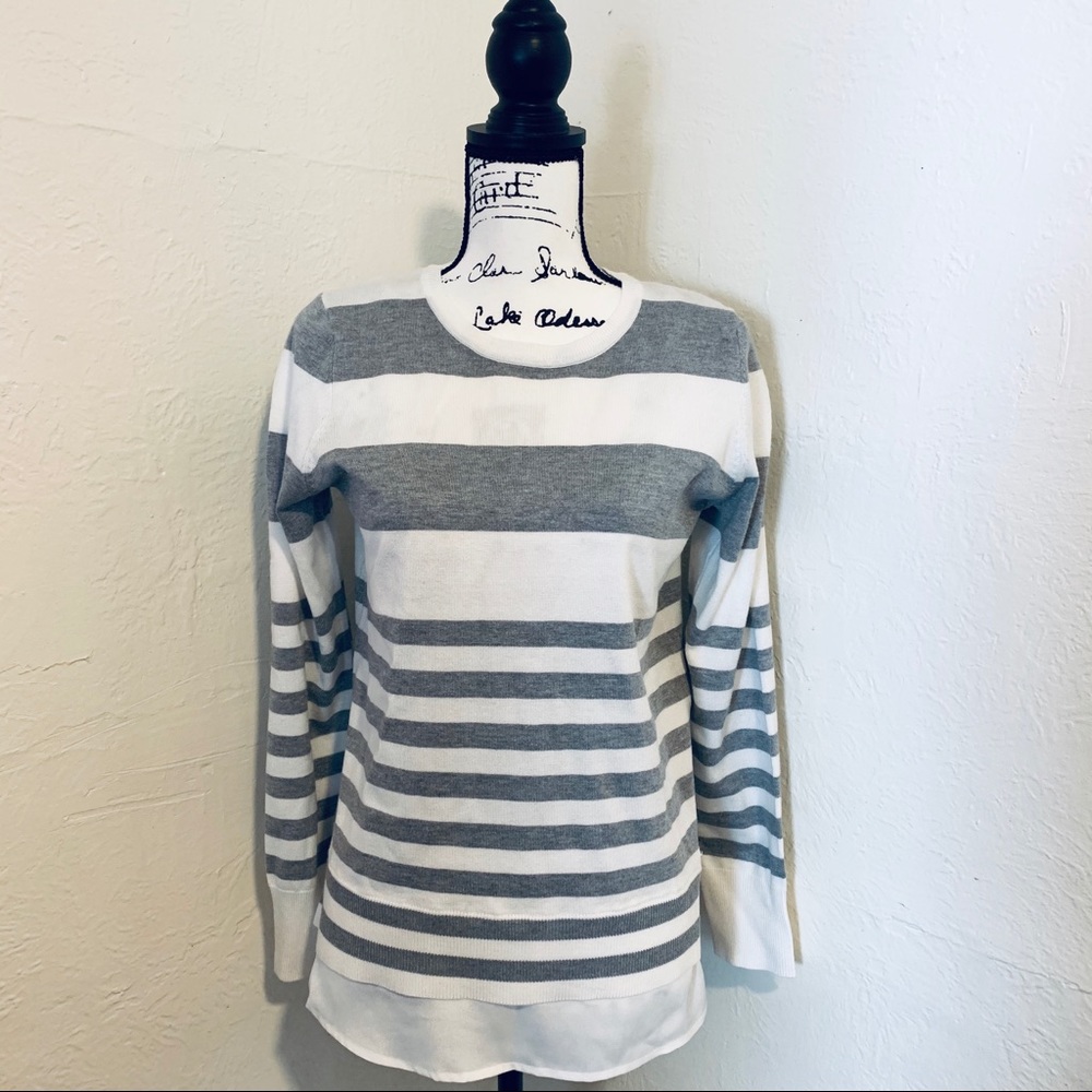 CALVIN KLEIN MULTI STRIPE CONTRAST TOP FAUX LAYERS